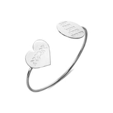 Load image into Gallery viewer, Heart and Circle Bangle Custom Inscription Bracelet