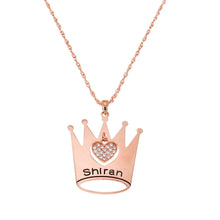 Load image into Gallery viewer, Crown Inscription Necklace with Cubic Zirconia Heart Charm
