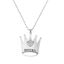 Load image into Gallery viewer, Crown Inscription Necklace with Cubic Zirconia Heart Charm
