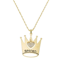 Load image into Gallery viewer, INSCRIPTION CROWN NECKLACE WITH CZ RHINESTONE HEART CHARM
