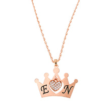 Load image into Gallery viewer, Initial Crown Inscription Necklace with Cubic Zirconia Heart Charm
