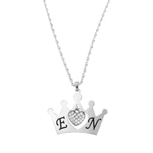 Load image into Gallery viewer, Initial Crown Inscription Necklace with Cubic Zirconia Heart Charm
