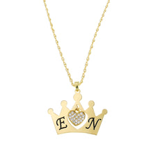 Load image into Gallery viewer, Initial Crown Inscription Necklace with Cubic Zirconia Heart Charm
