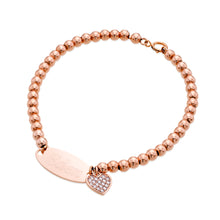 Load image into Gallery viewer, Beaded Oval Bar Inscription Bracelet with Rhinestone Heart Charm
