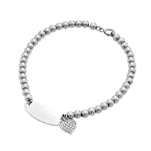 Load image into Gallery viewer, Beaded Oval Bar Inscription Bracelet with Rhinestone Heart Charm

