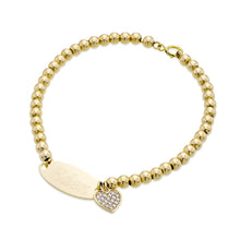 Load image into Gallery viewer, Beaded Oval Bar Inscription Bracelet with Rhinestone Heart Charm
