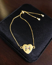 Load image into Gallery viewer, Colored Stones Initial Gold Heart Bracelet
