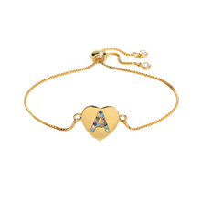 Load image into Gallery viewer, Colored Stones Initial Gold Heart Bracelet
